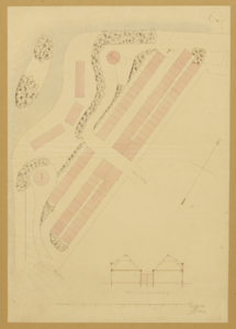 216313 Plattegrond van het Paardenveld te Utrecht; met weergave van de bestaande bebouwing en het ontwerp voor enkele ...